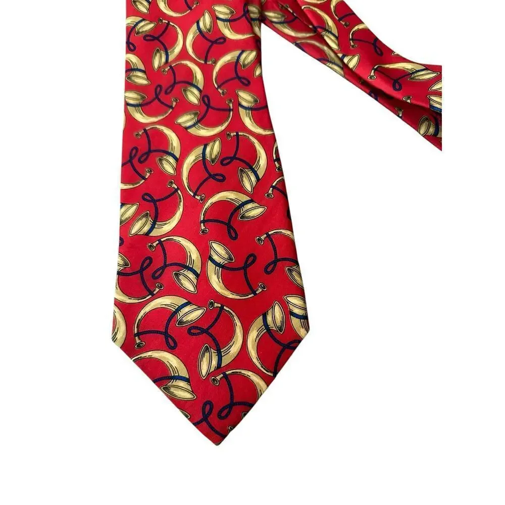 Vintage Pucci Men's Red Horn Print 100% Silk Neck Tie made in Italy designer